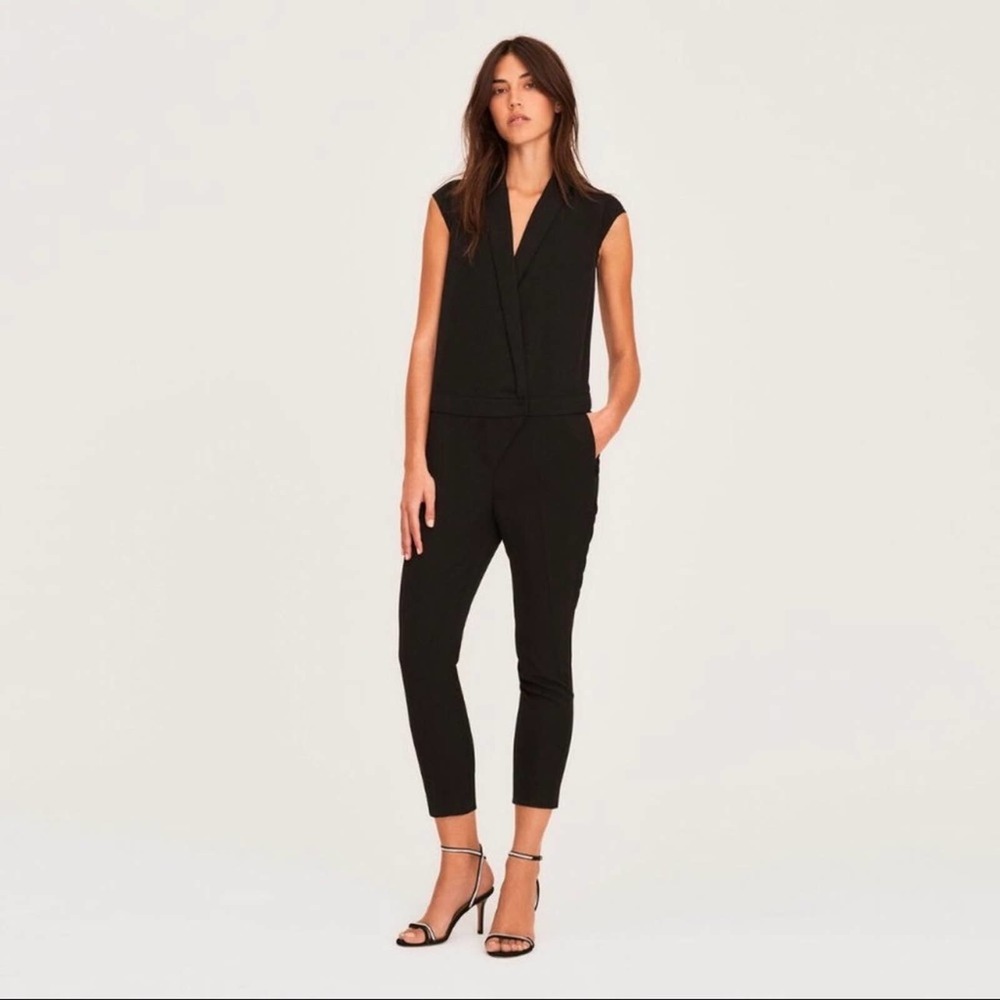 ba&sh Treena Tuxedo Black Drop Waist Sleeveless Jumpsuit W/Shoulder Pads Sz S